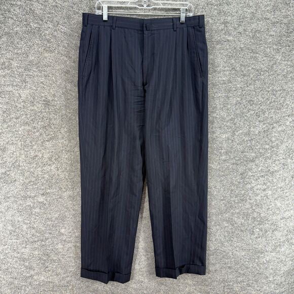 Brooks Brothers Other - Brooks Brothers Dress Pants Men 34*28 Blue Striped Mid Rise Pleated Cuffed Wool